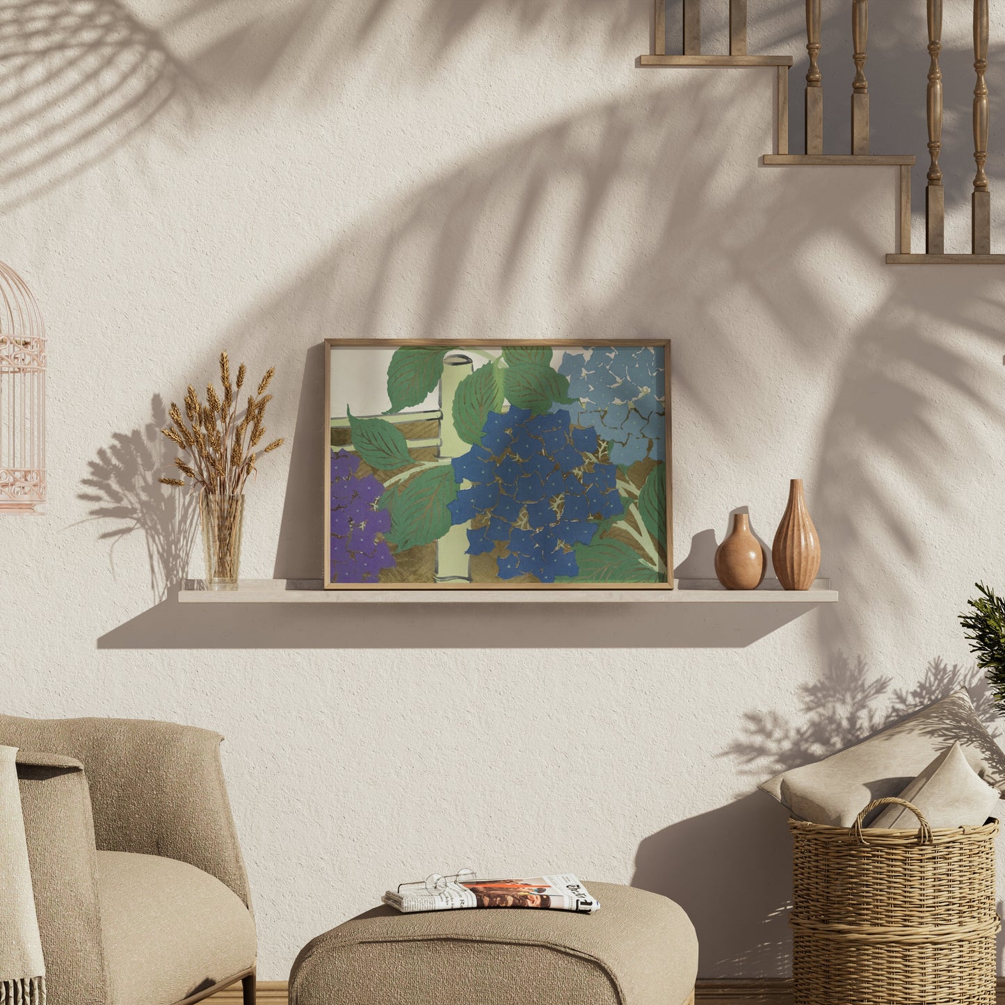 Premium Poster of Beautiful Japanese Hydrangea with Bamboo Posters