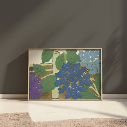 Premium Poster of Beautiful Japanese Hydrangea with Bamboo Posters