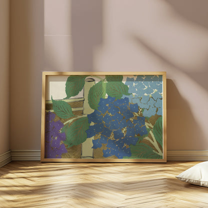 Premium Poster of Beautiful Japanese Hydrangea with Bamboo Posters