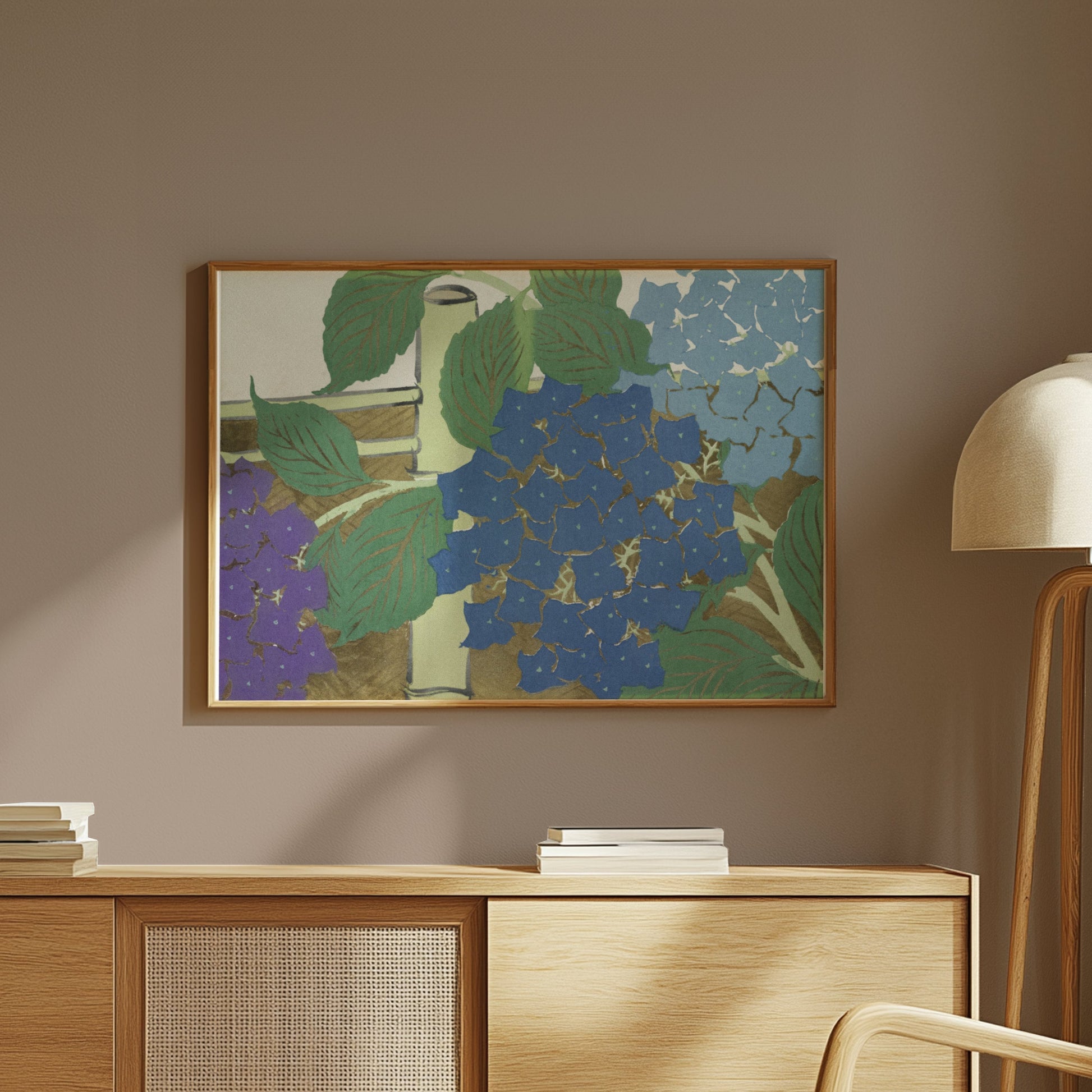 Premium Poster of Beautiful Japanese Hydrangea with Bamboo Posters