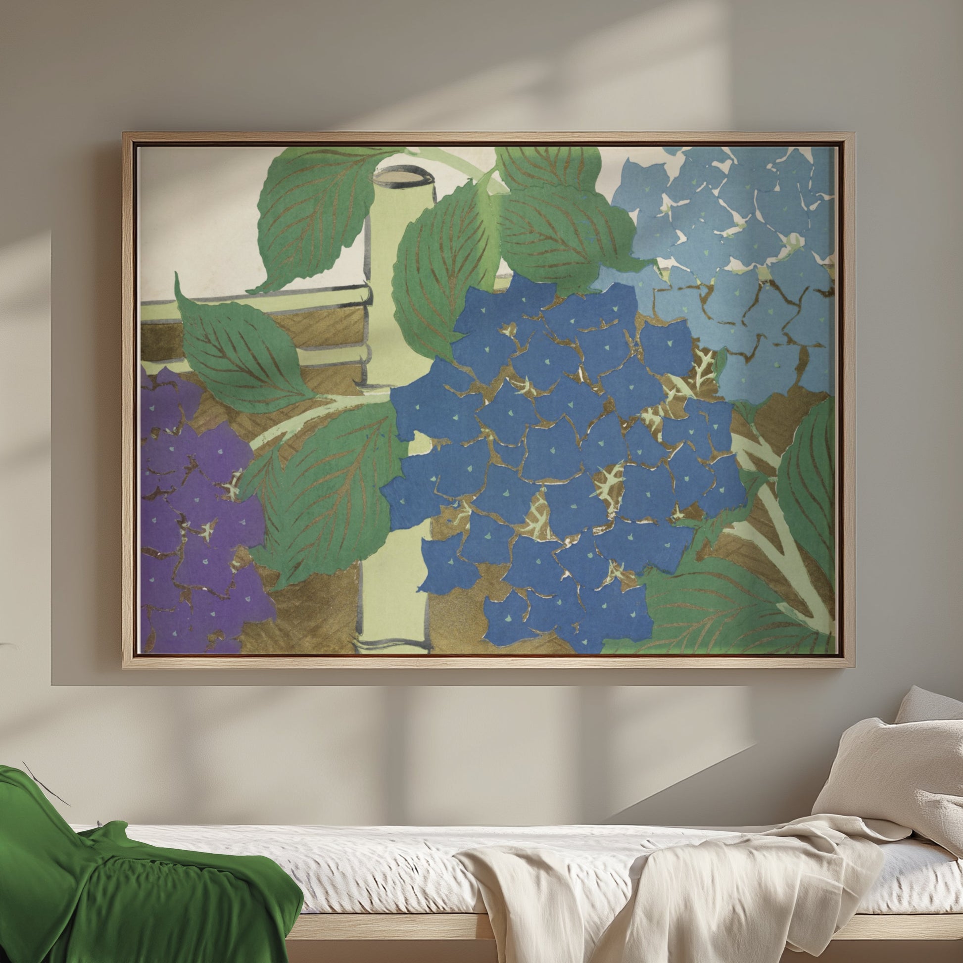 Premium Poster of Beautiful Japanese Hydrangea with Bamboo Posters