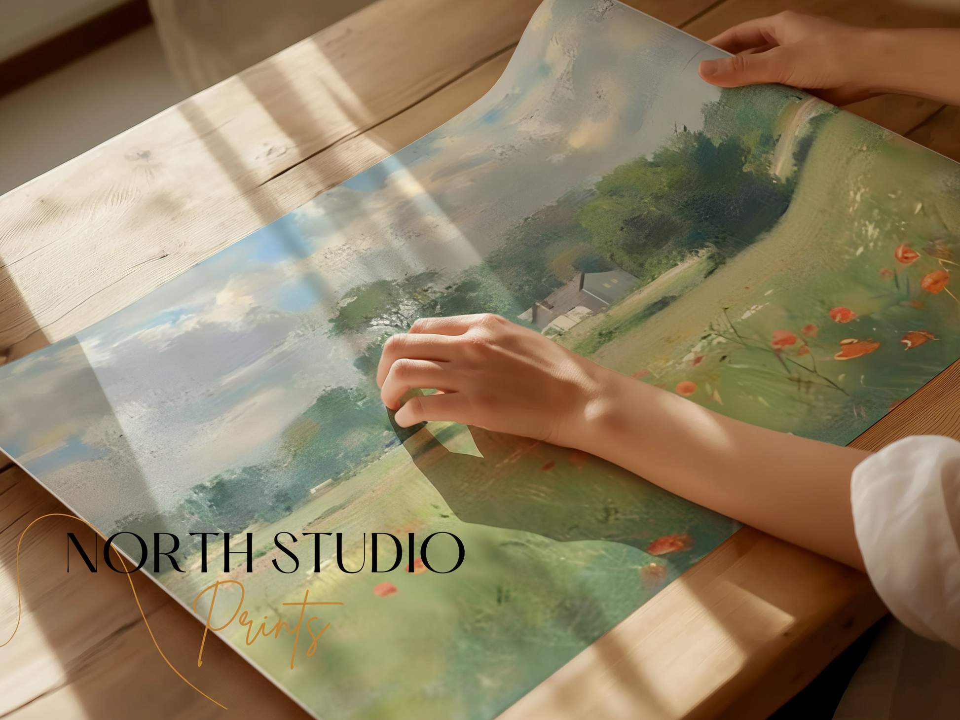 Premium Poster of Beautiful Landscape with Poppies and Houses Posters