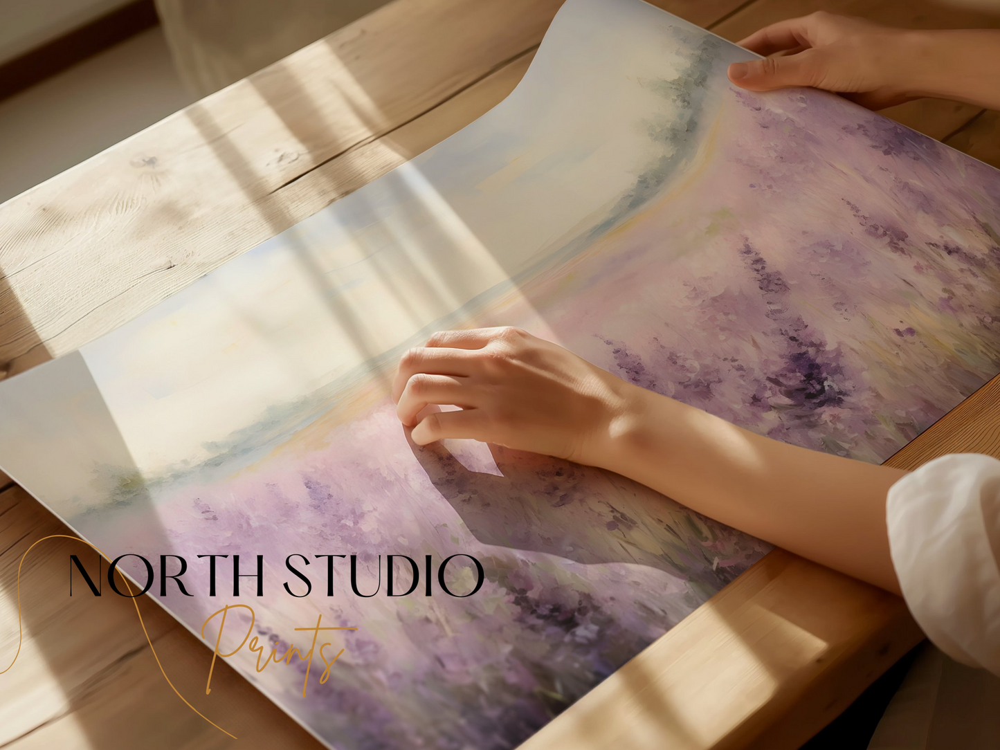 Premium Poster of Beautiful Lavender Field with Misty Horizon Posters