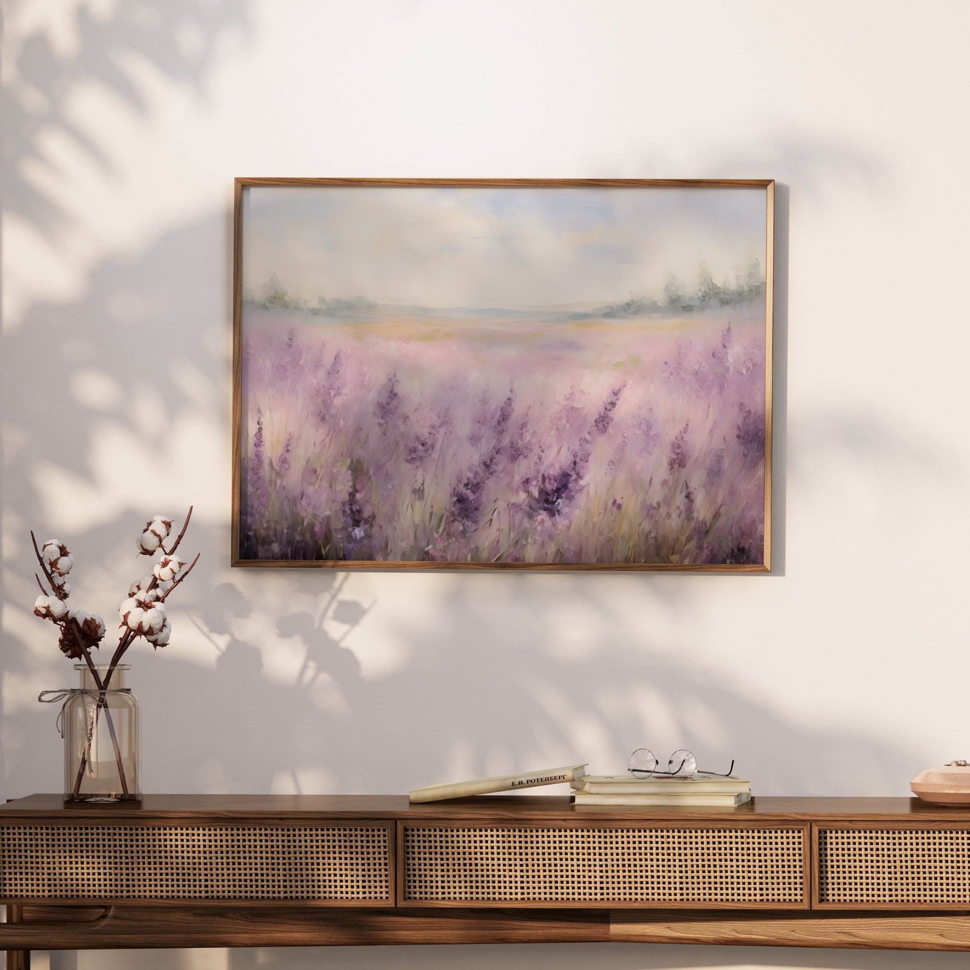 Premium Poster of Beautiful Lavender Field with Misty Horizon Posters