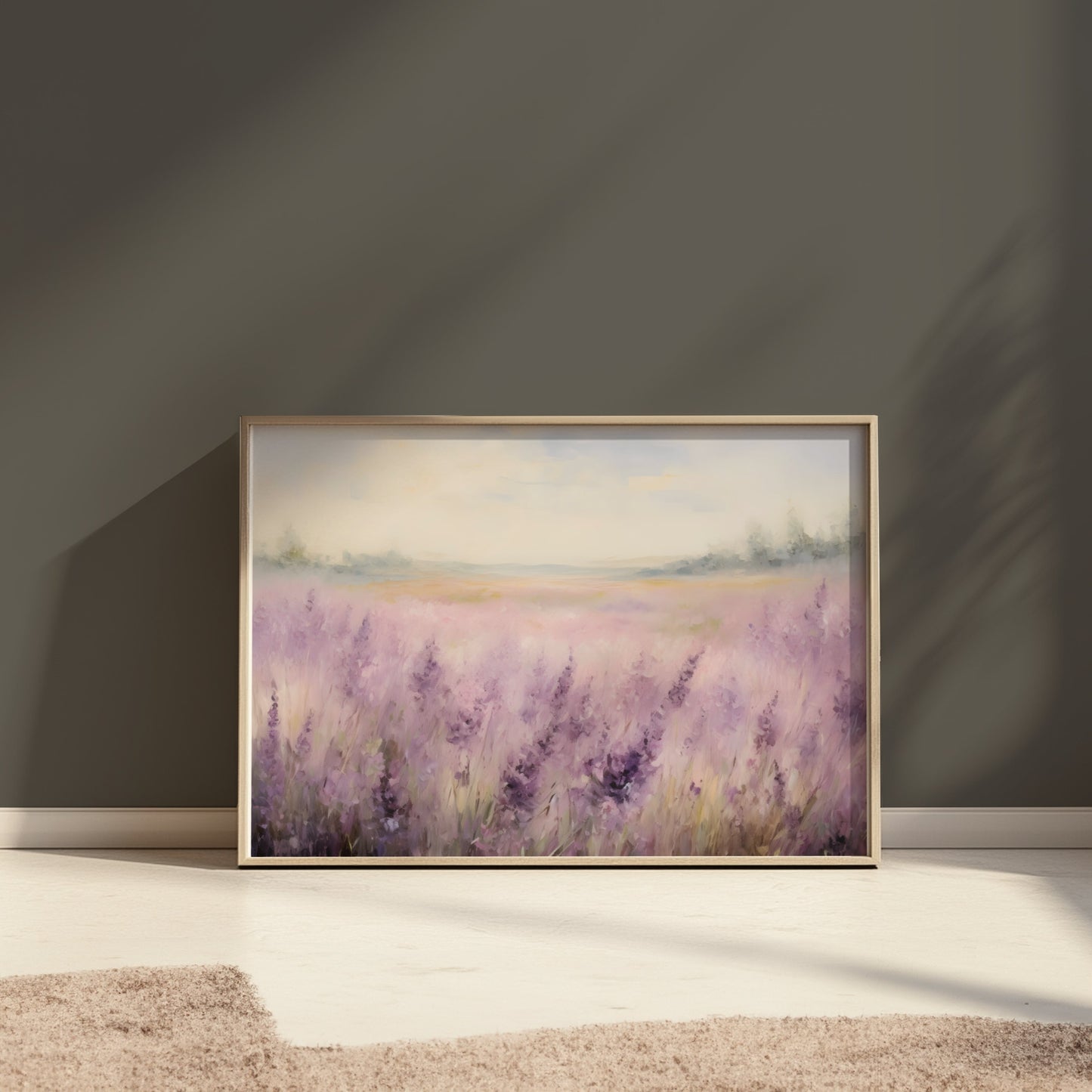 Premium Poster of Beautiful Lavender Field with Misty Horizon Posters