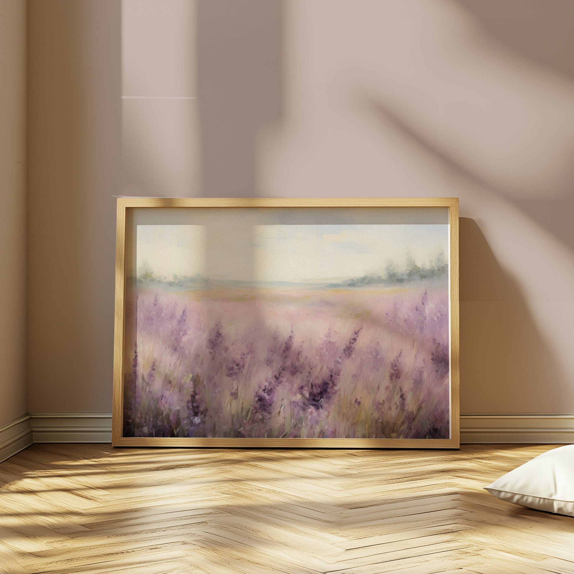 Premium Poster of Beautiful Lavender Field with Misty Horizon Posters