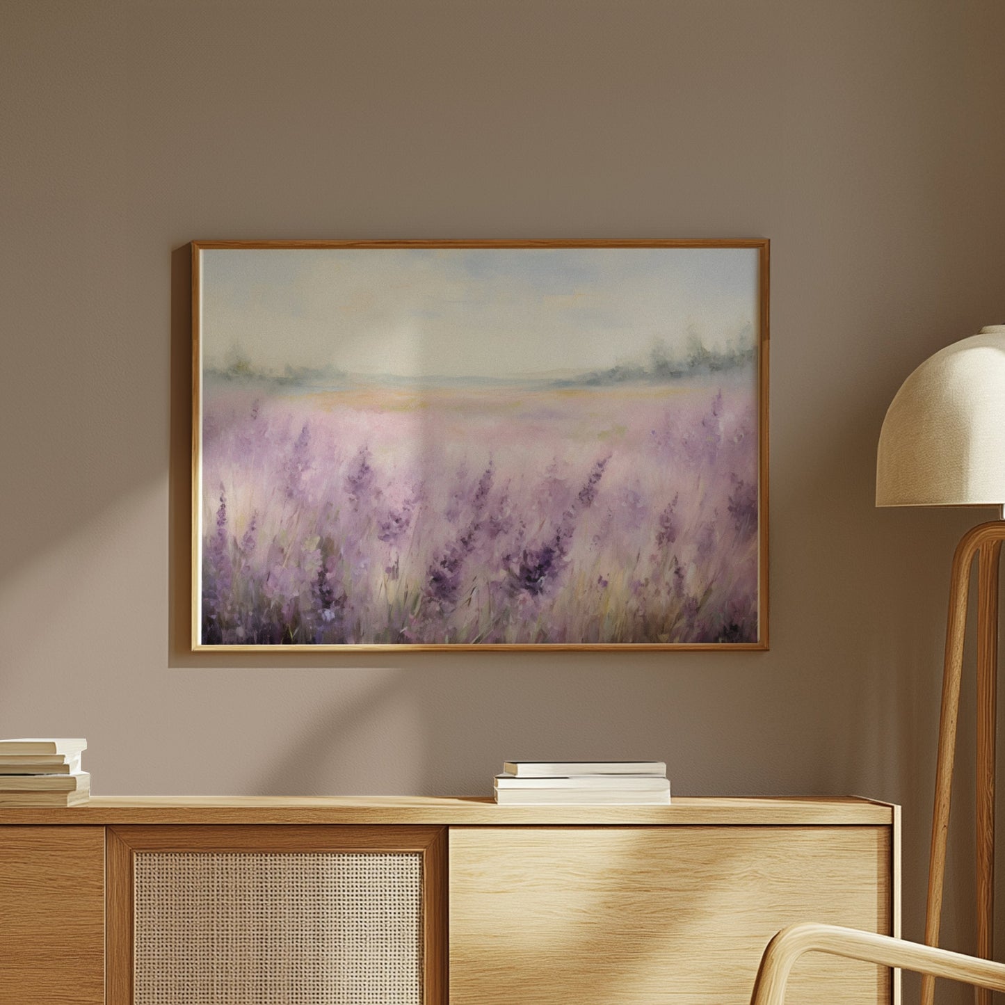 Premium Poster of Beautiful Lavender Field with Misty Horizon Posters