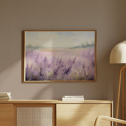 Premium Poster of Beautiful Lavender Field with Misty Horizon Posters