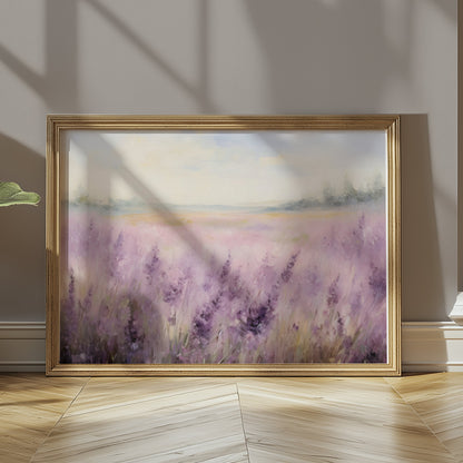 Premium Poster of Beautiful Lavender Field with Misty Horizon Posters