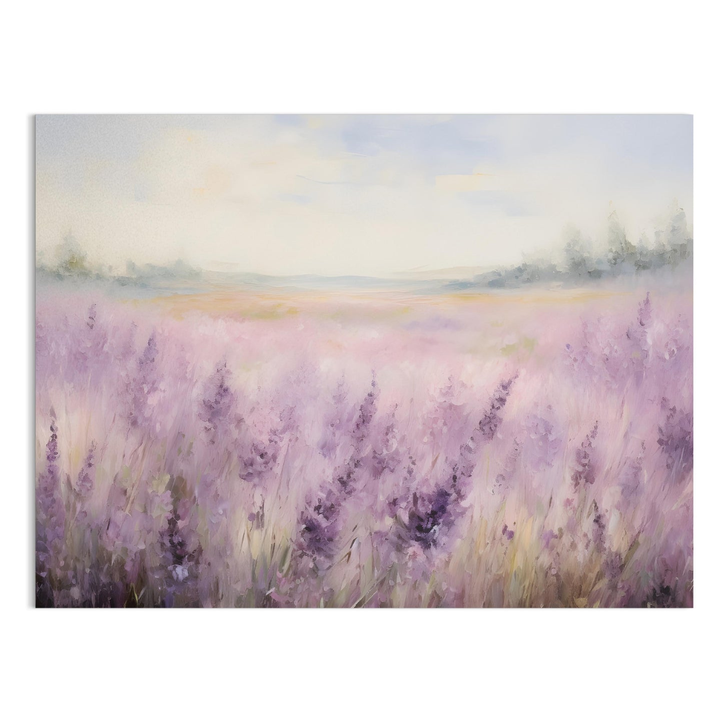 Premium Poster of Beautiful Lavender Field with Misty Horizon Posters