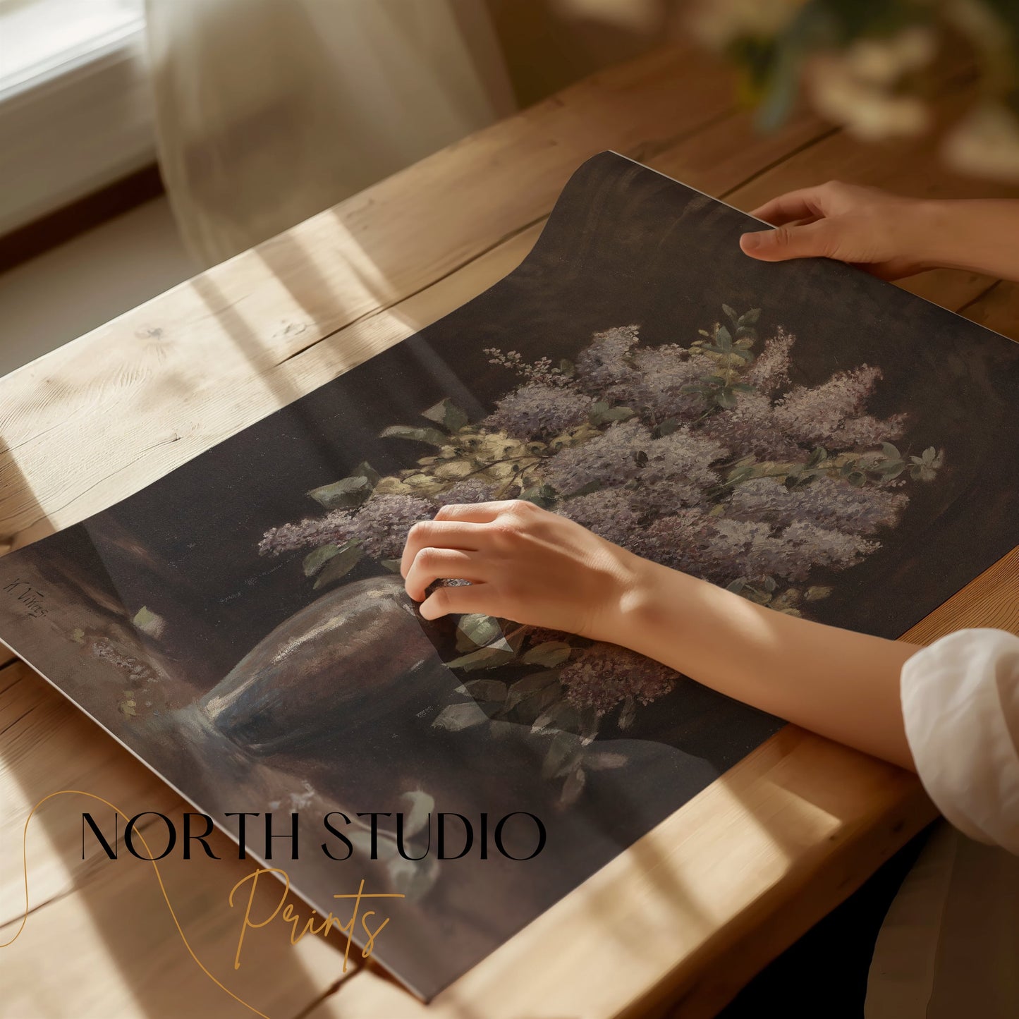 Premium Poster of Beautiful Lilac Flowers in Vase Still Life Art Posters