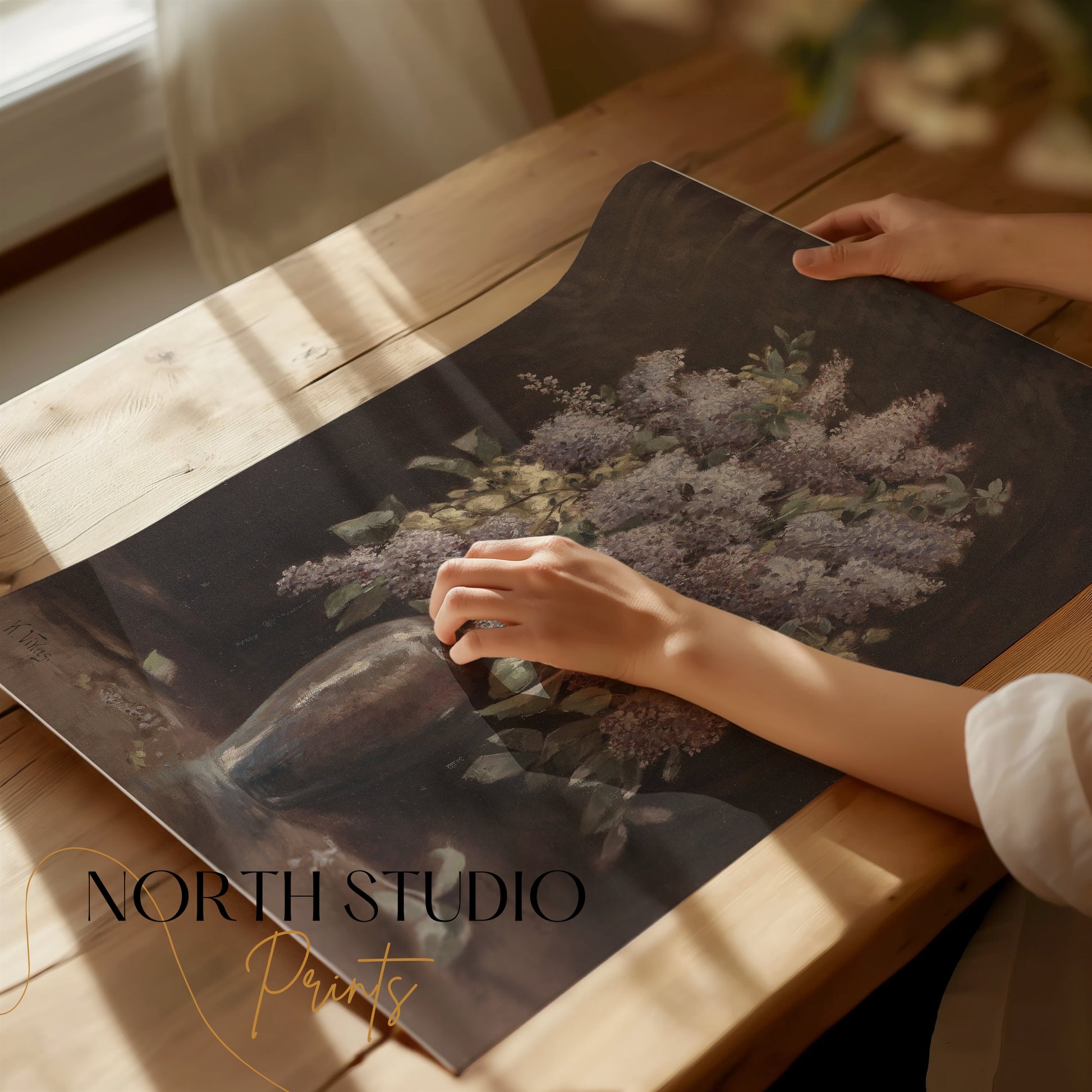 Premium Poster of Beautiful Lilac Flowers in Vase Still Life Art Posters