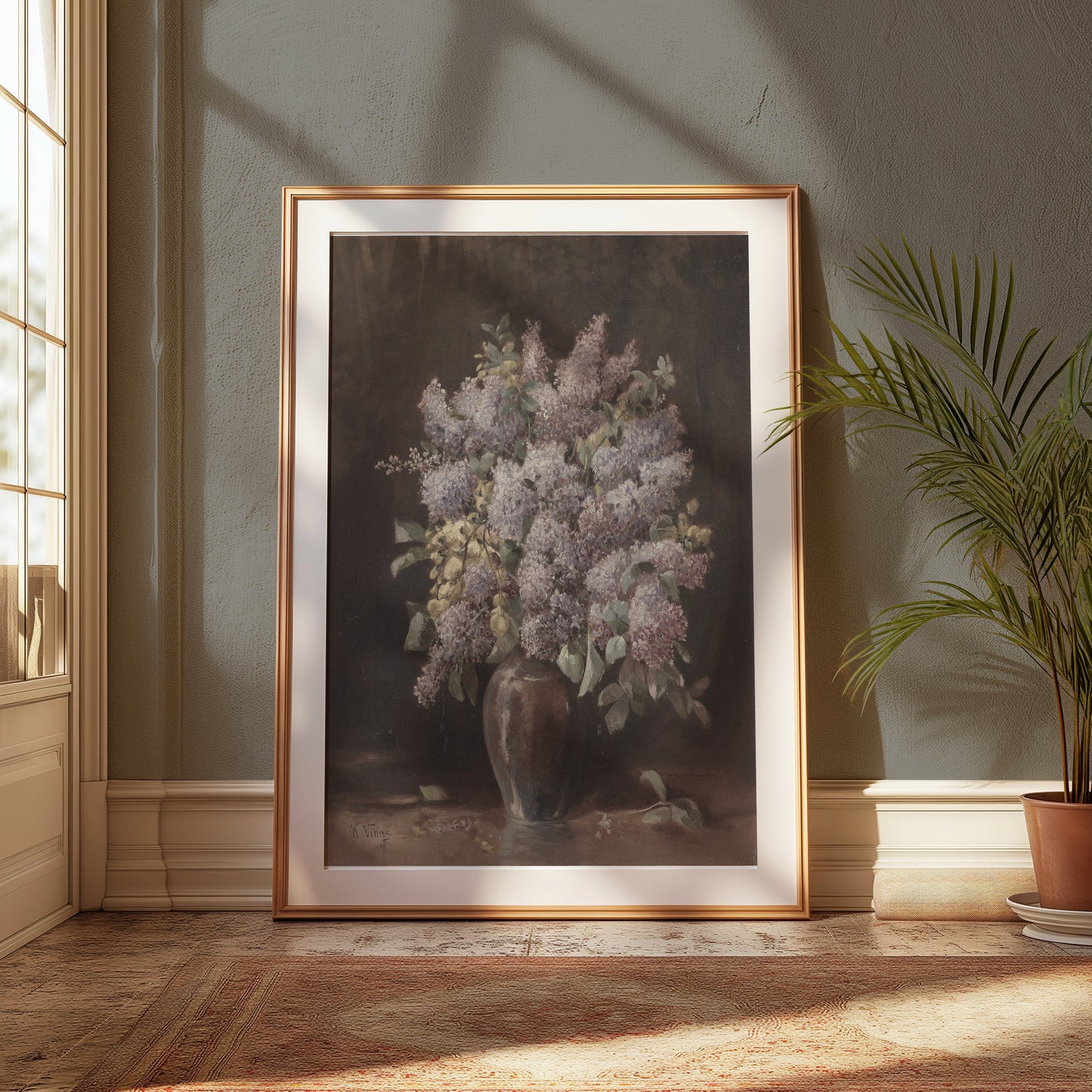 Premium Poster of Beautiful Lilac Flowers in Vase Still Life Art Posters