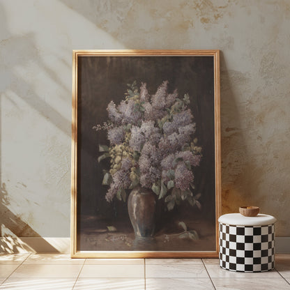 Premium Poster of Beautiful Lilac Flowers in Vase Still Life Art Posters