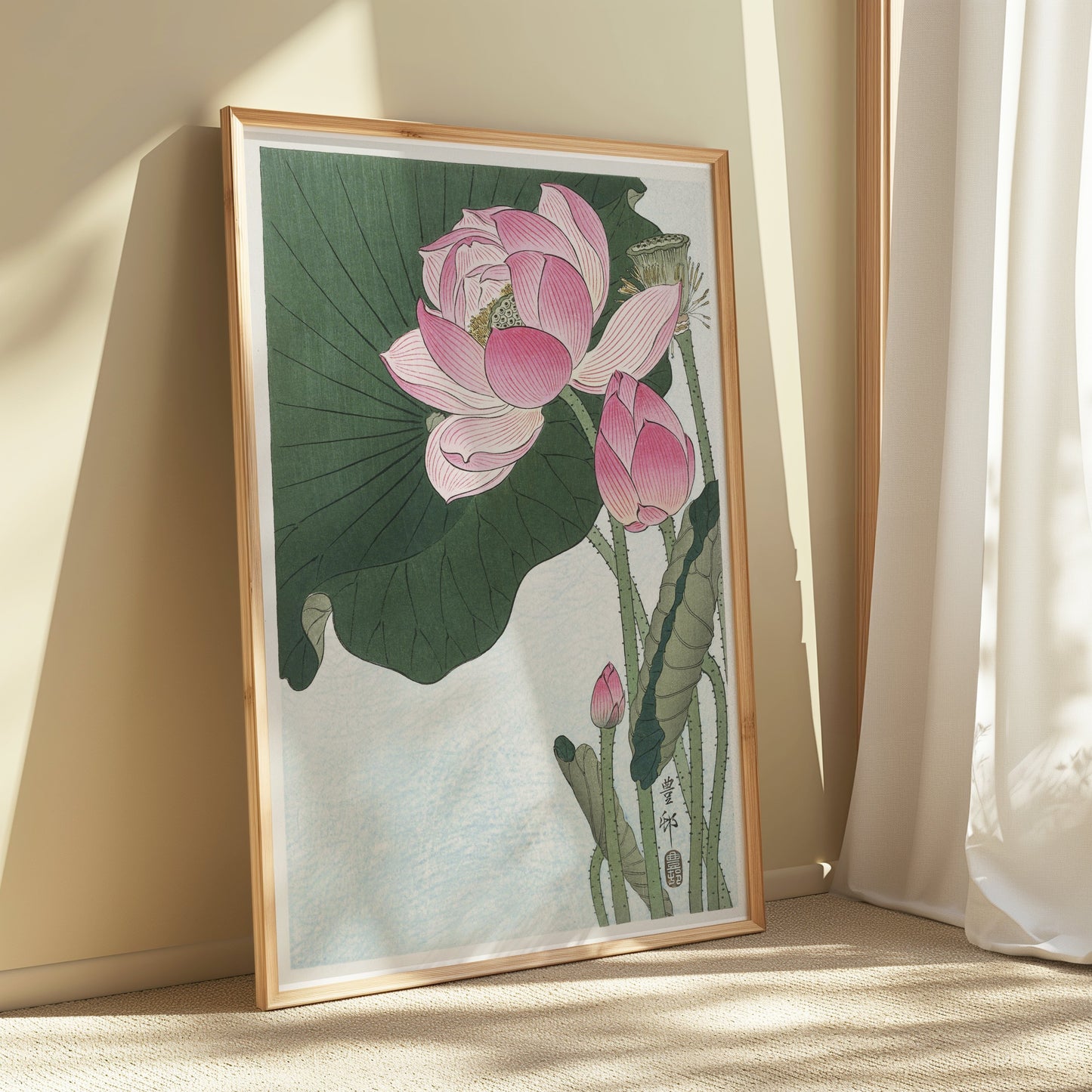 Premium Poster of Beautiful Lotus Blossoms Japanese Art Decorative Posters