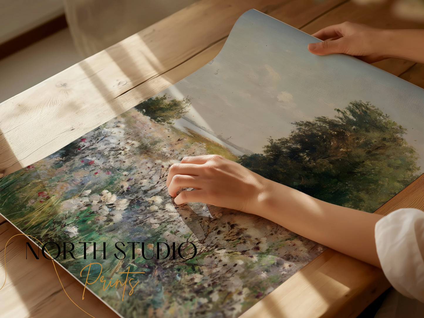 Premium Poster of Beautiful Meadow Landscape with Blooming Flowers Posters