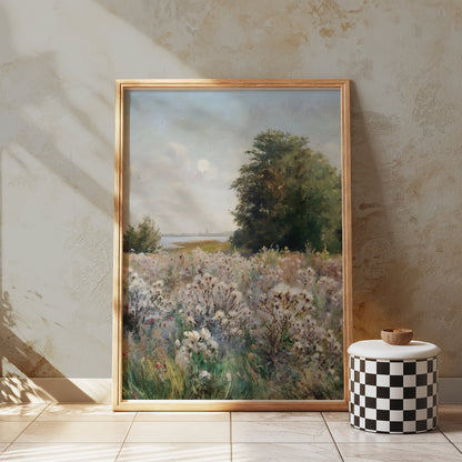 Premium Poster of Beautiful Meadow Landscape with Blooming Flowers Posters