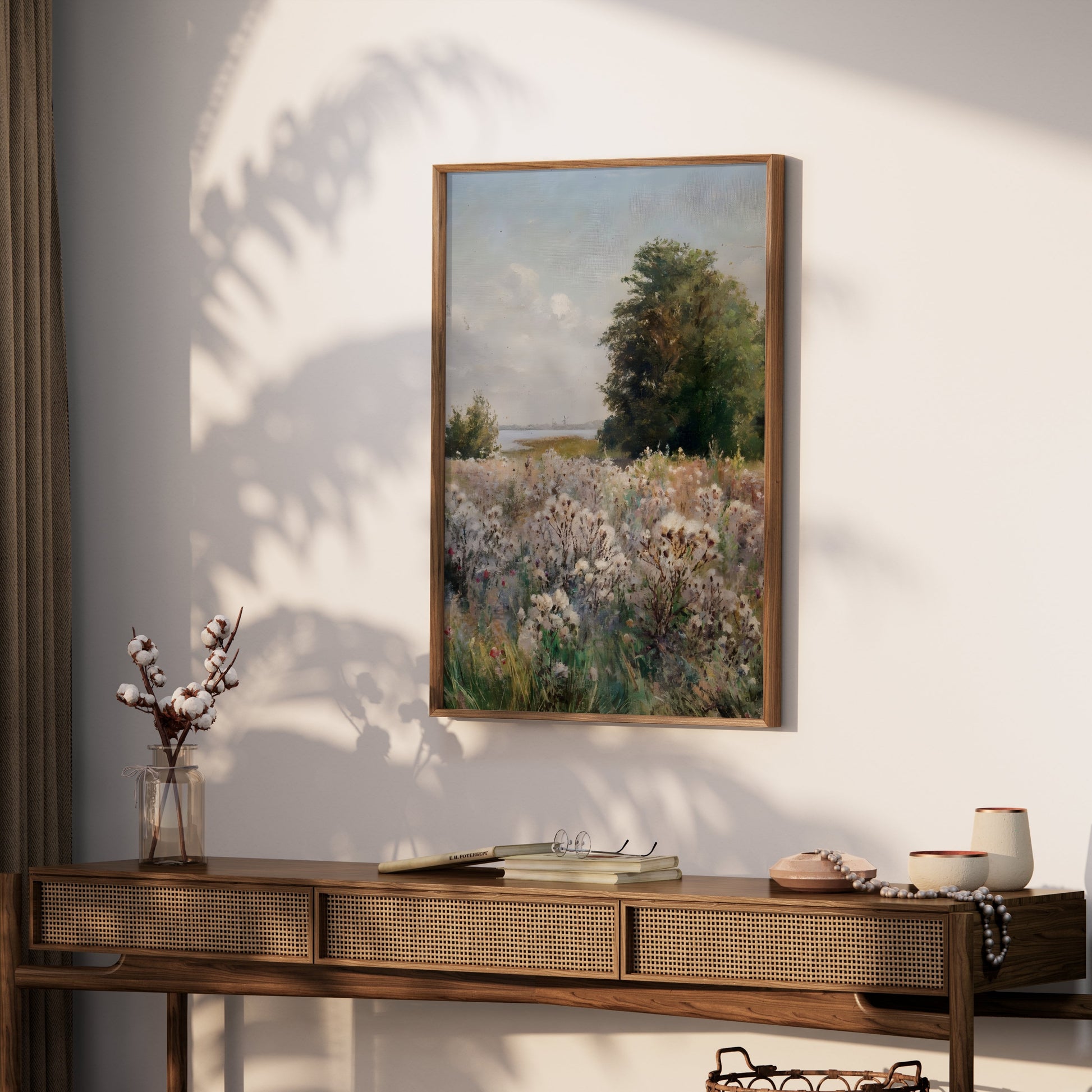 Premium Poster of Beautiful Meadow Landscape with Blooming Flowers Posters
