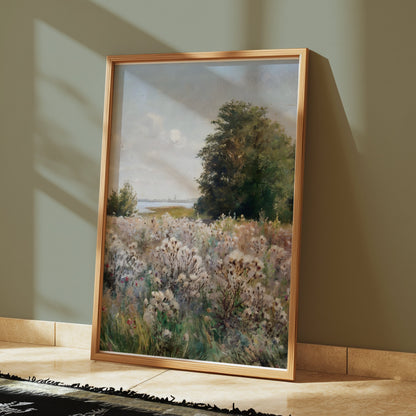 Premium Poster of Beautiful Meadow Landscape with Blooming Flowers Posters
