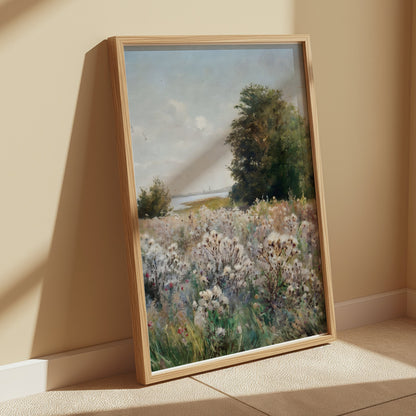 Premium Poster of Beautiful Meadow Landscape with Blooming Flowers Posters