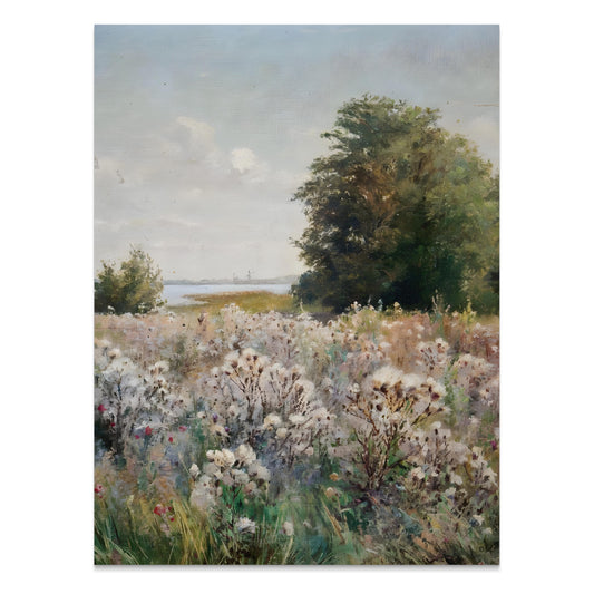 Premium Poster of Beautiful Meadow Landscape with Blooming Flowers Posters