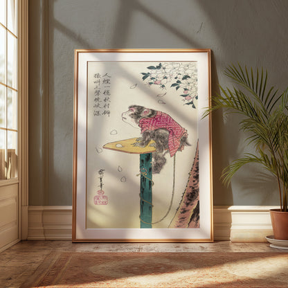 Premium Poster of Beautiful Monkey Sitting on Platform in Japanese Posters