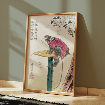 Premium Poster of Beautiful Monkey Sitting on Platform in Japanese Posters