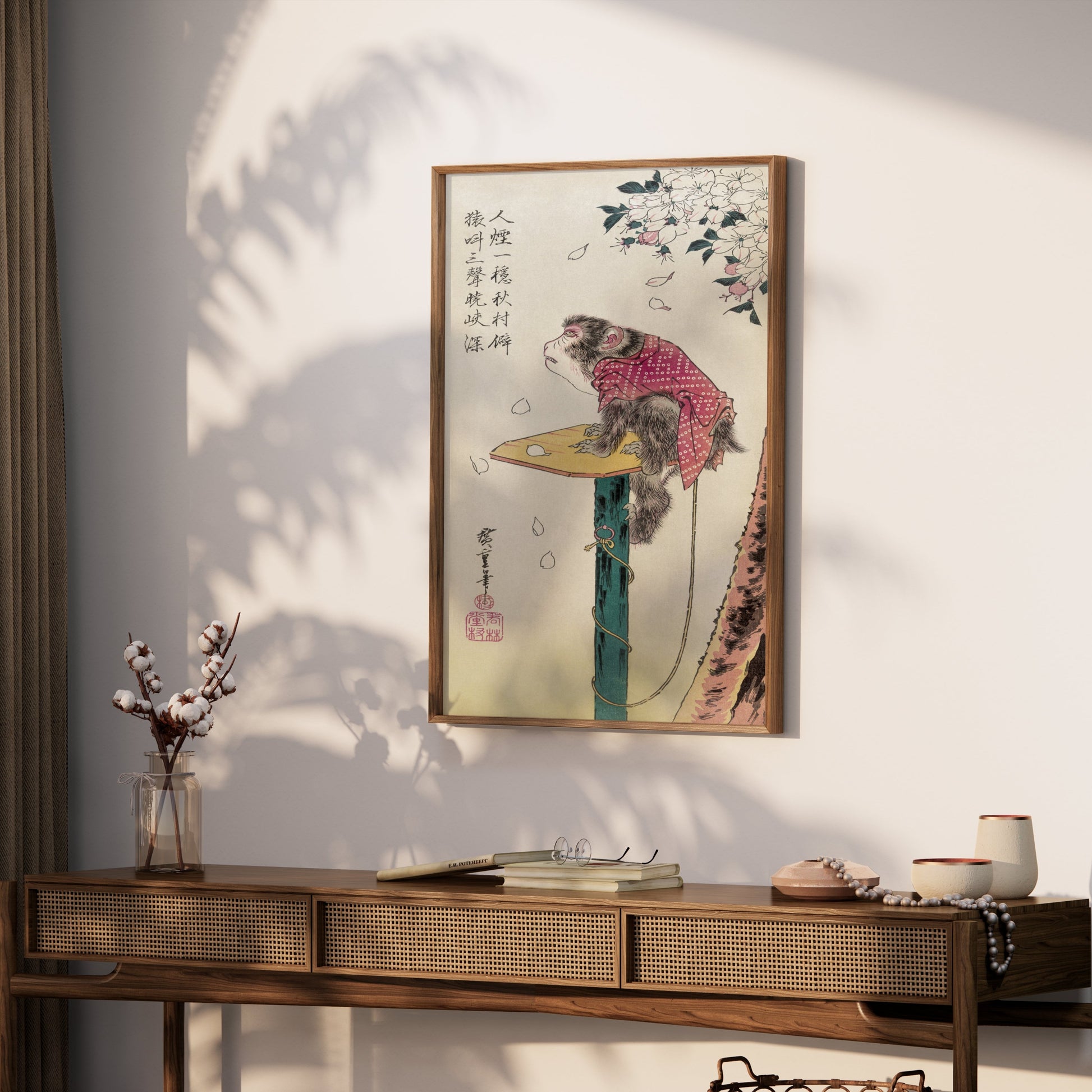Premium Poster of Beautiful Monkey Sitting on Platform in Japanese Posters