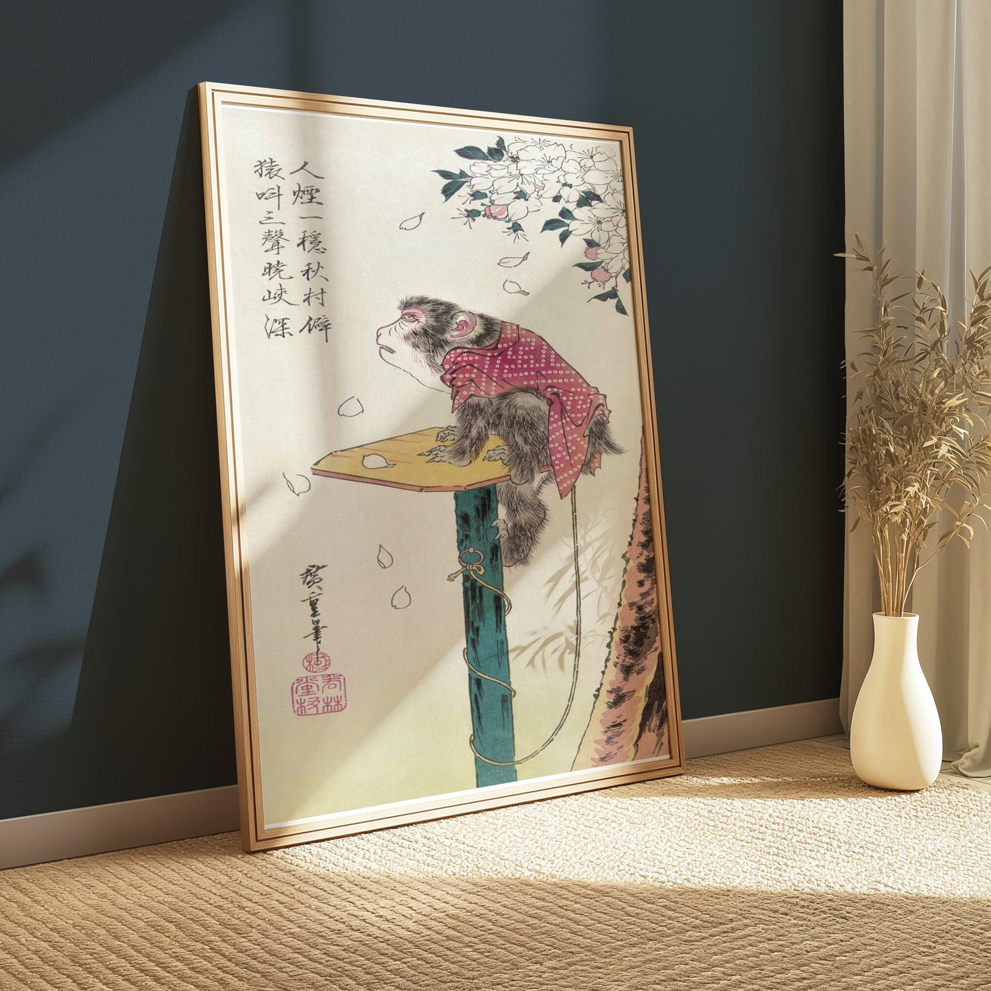 Premium Poster of Beautiful Monkey Sitting on Platform in Japanese Posters