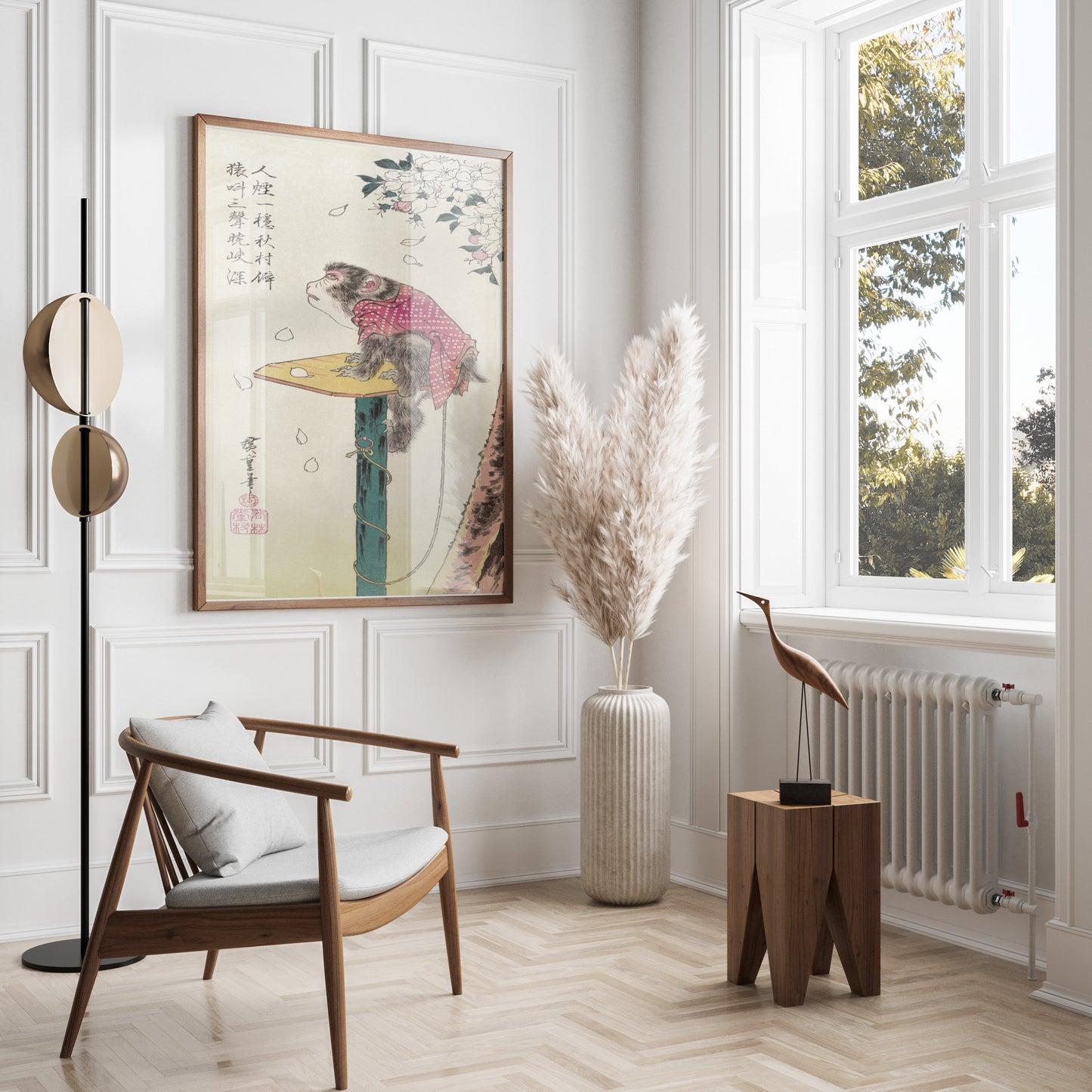 Premium Poster of Beautiful Monkey Sitting on Platform in Japanese Posters