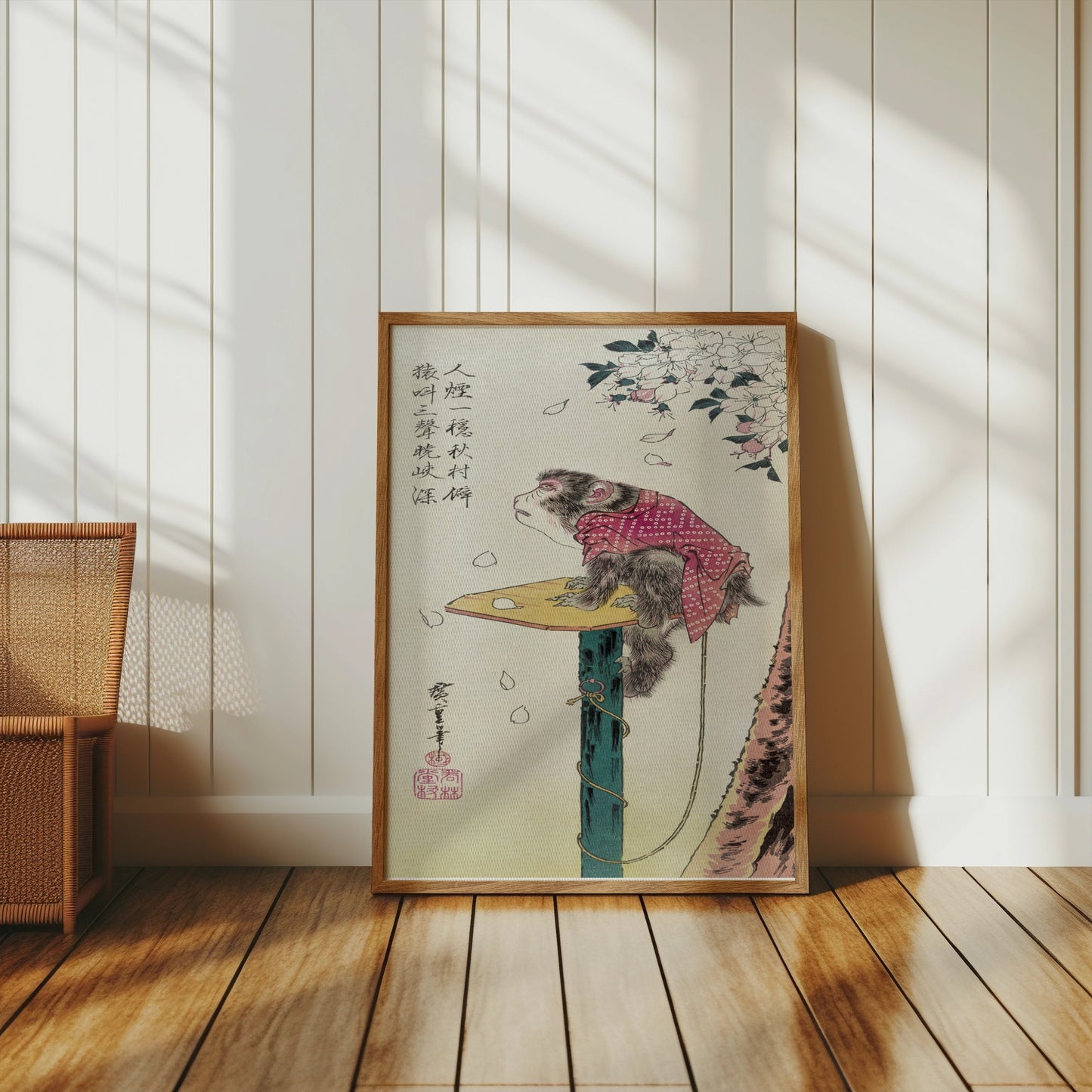 Premium Poster of Beautiful Monkey Sitting on Platform in Japanese Posters