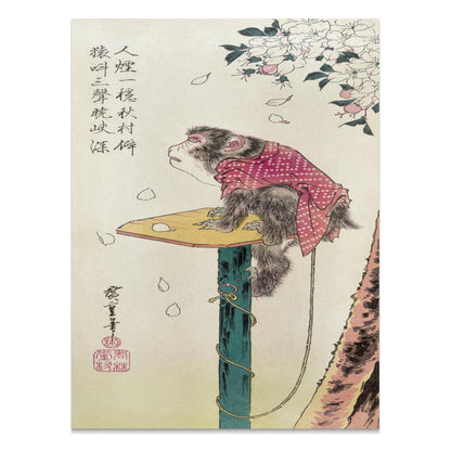Premium Poster of Beautiful Monkey Sitting on Platform in Japanese Posters
