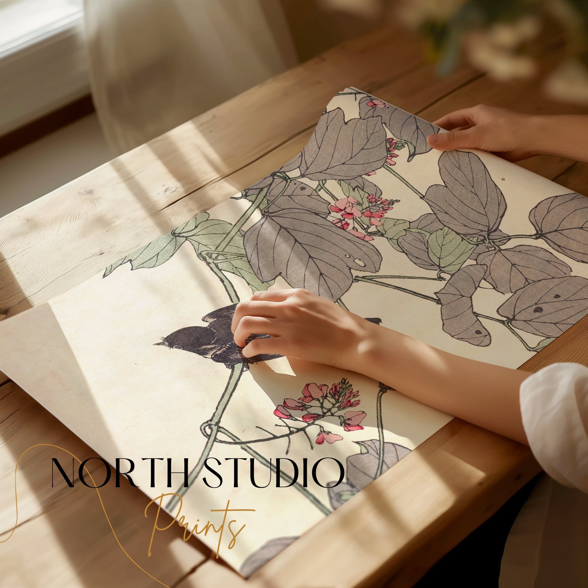 Premium Poster of Beautiful Nature Bird with Flowers Art Posters