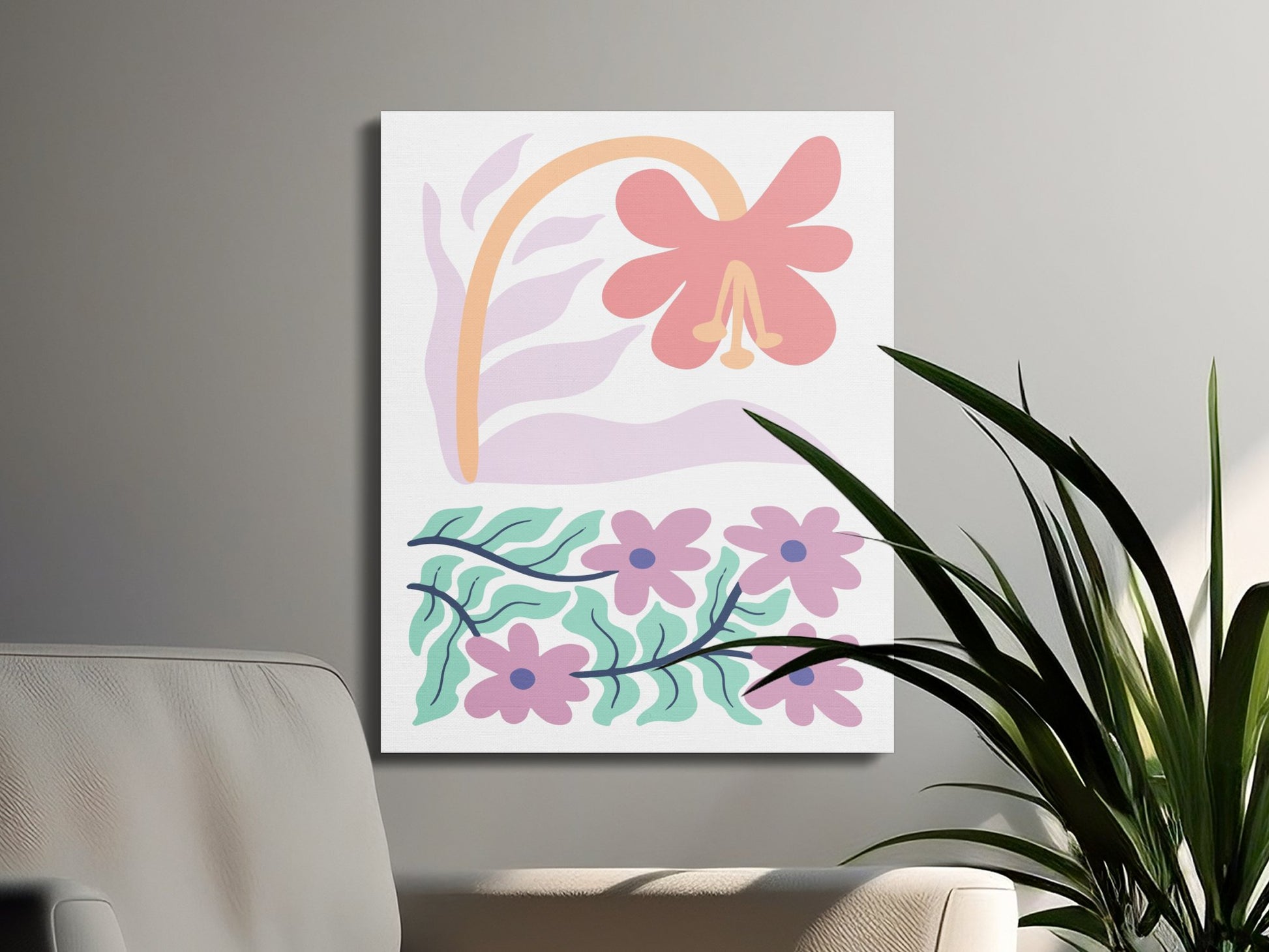 Premium Poster of Beautiful Pastel Floral Print Canvas Wraps for Home Decor