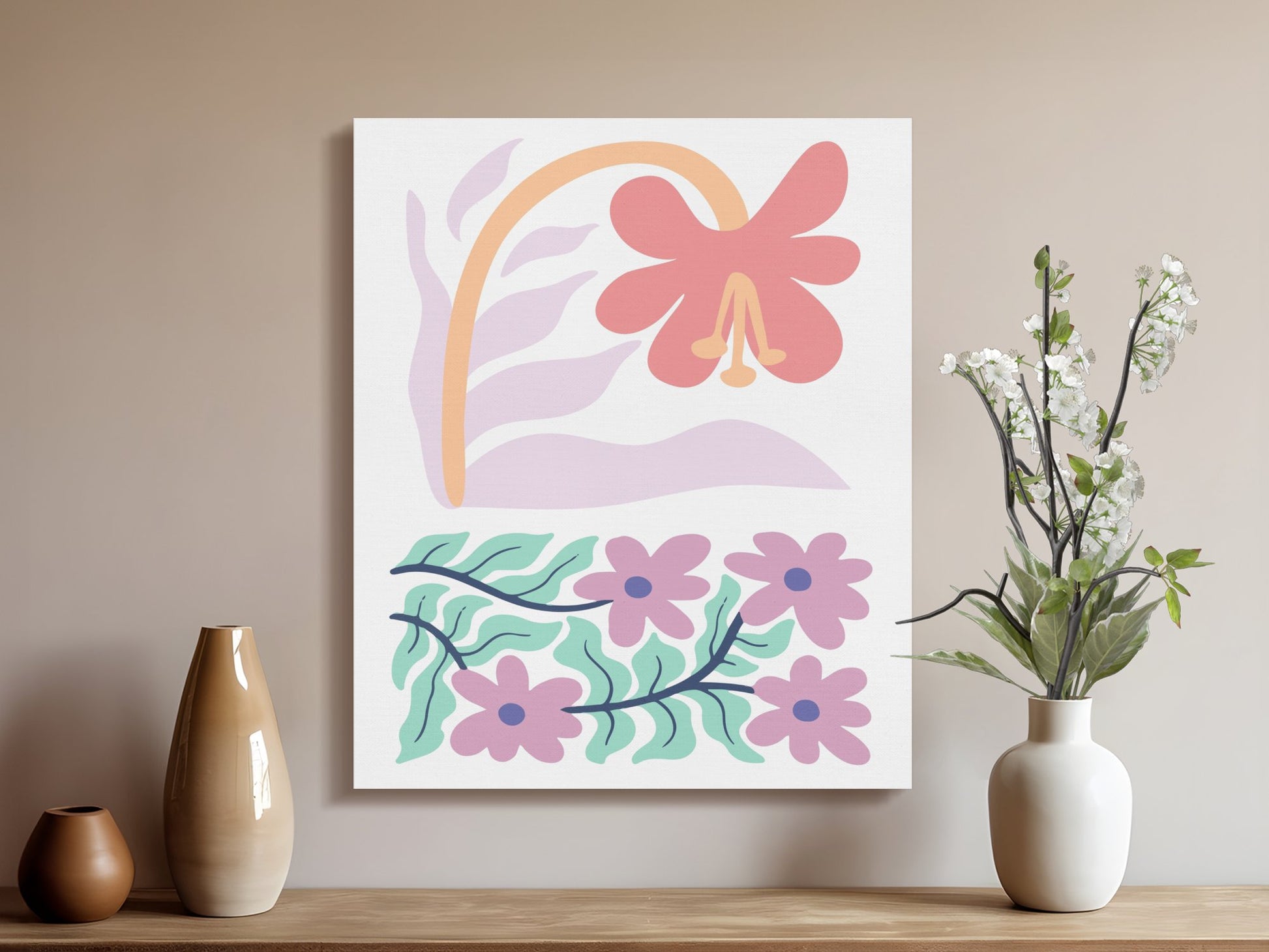 Premium Poster of Beautiful Pastel Floral Print Canvas Wraps for Home Decor