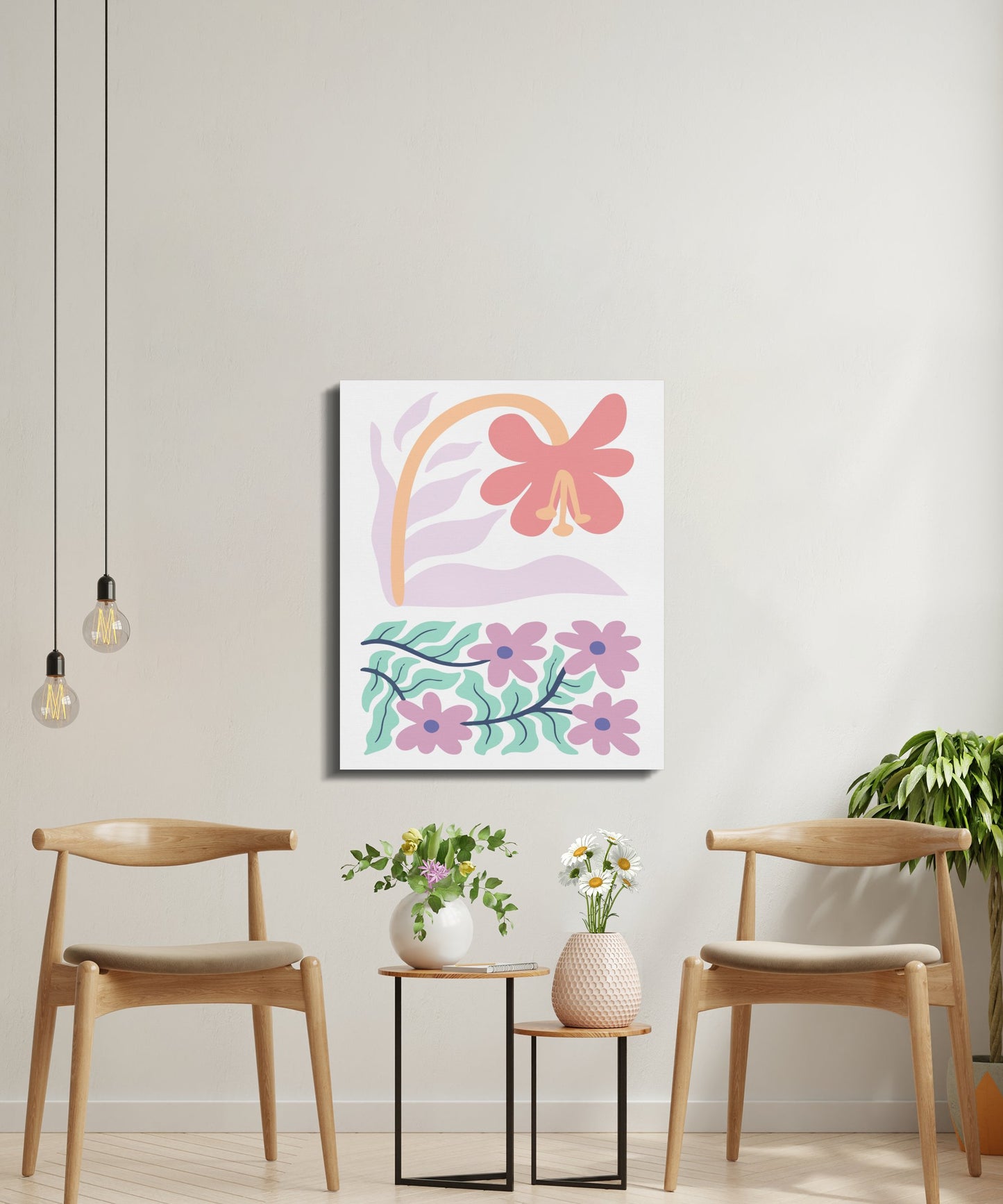 Premium Poster of Beautiful Pastel Floral Print Canvas Wraps for Home Decor