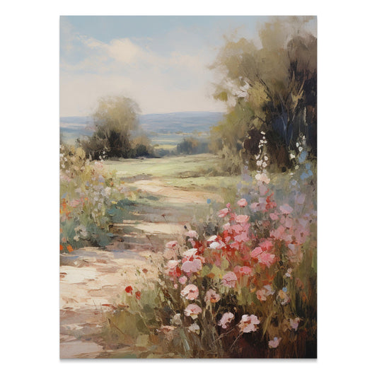 Premium Poster of Beautiful Pastel Summer Landscape with Blooming Flowers Posters
