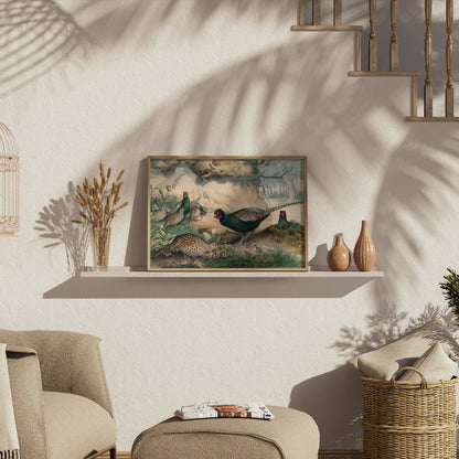 Premium Poster of Beautiful Pheasant and Chicks Nature Scene Posters