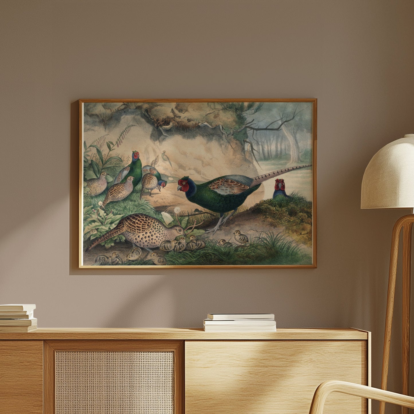 Premium Poster of Beautiful Pheasant and Chicks Nature Scene Posters