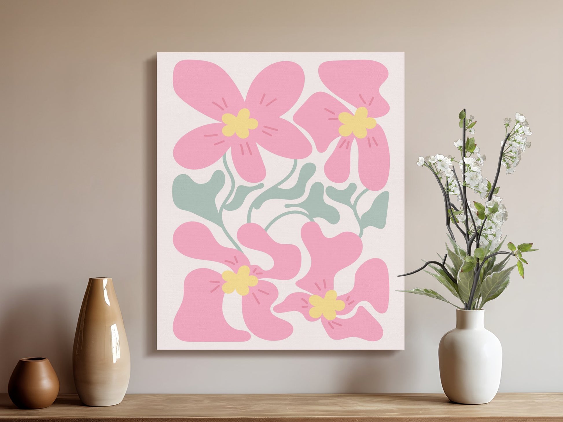 Premium Poster of Beautiful Pink Floral Wall Art on Canvas Wraps