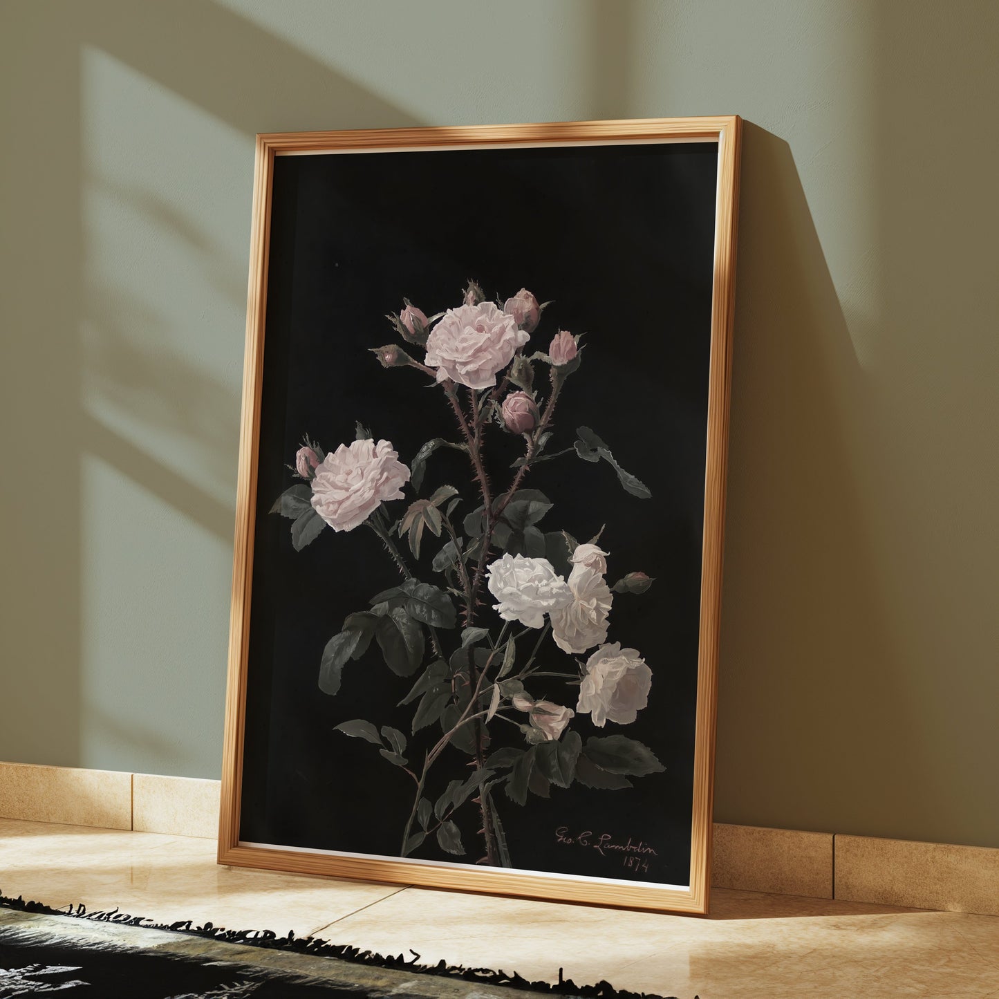 Premium Poster of Beautiful Pink and White Roses on Black Background Posters