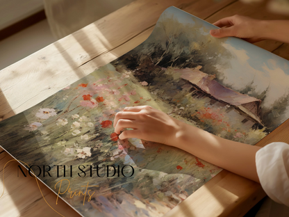 Premium Poster of Beautiful Rustic Countryside Cottage with Floral Posters