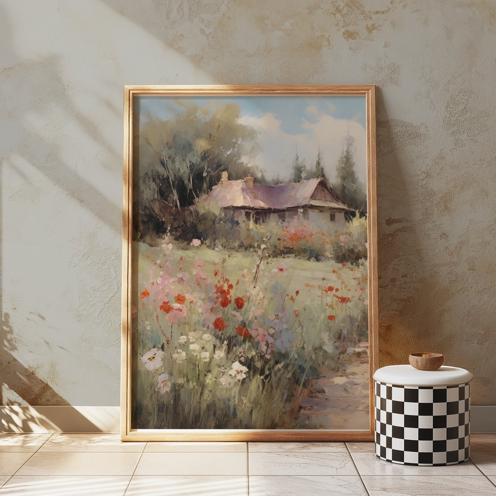 Premium Poster of Beautiful Rustic Countryside Cottage with Floral Posters