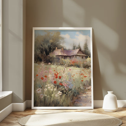 Premium Poster of Beautiful Rustic Countryside Cottage with Floral Posters