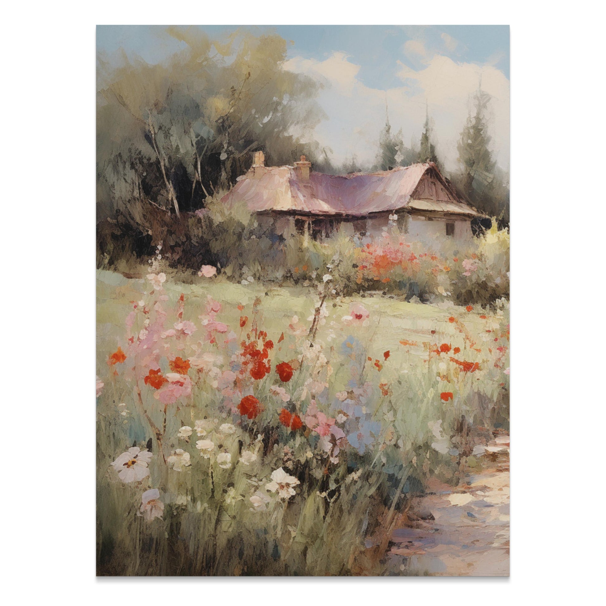 Premium Poster of Beautiful Rustic Countryside Cottage with Floral Posters
