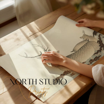 Premium Poster of Beautiful Serene Deer Artwork Japanese Wall Hanging Posters