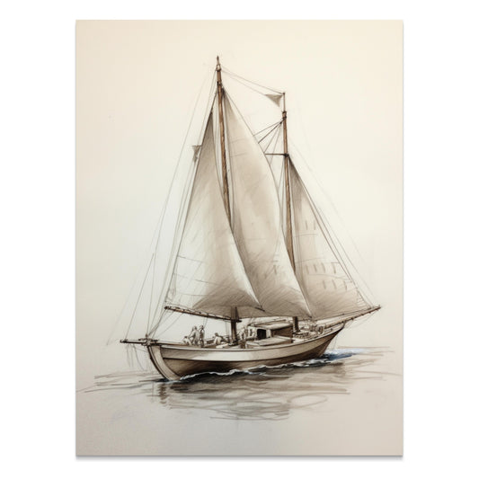 Premium Poster of Beautiful Sketch of a Sailboat Art Prints and Posters