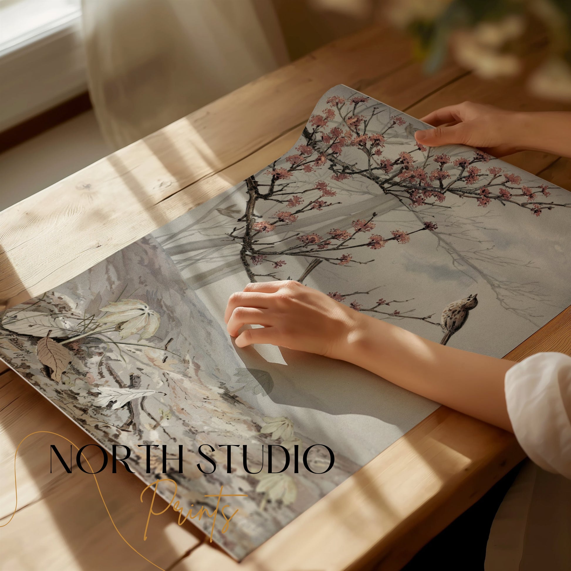 Premium Poster of Beautiful Spring Art with Birds and Flowers Posters