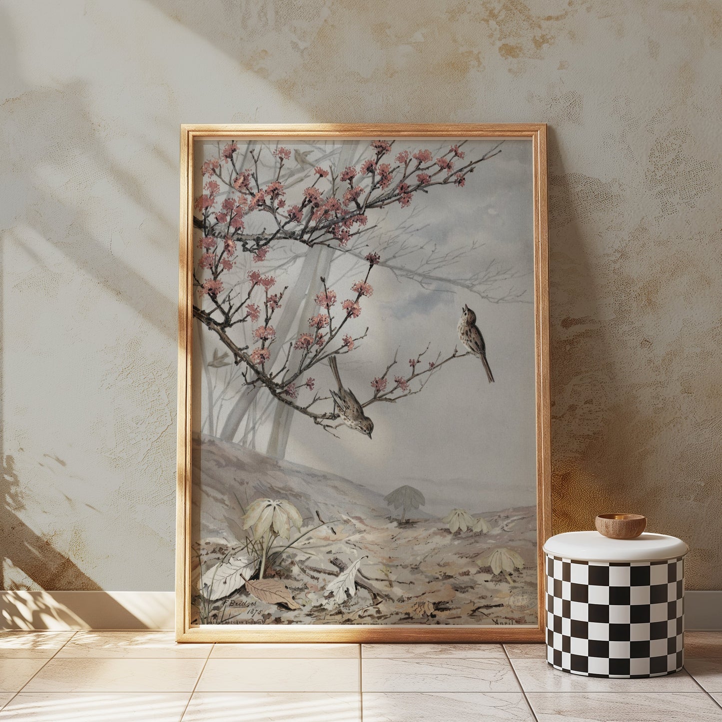 Premium Poster of Beautiful Spring Art with Birds and Flowers Posters