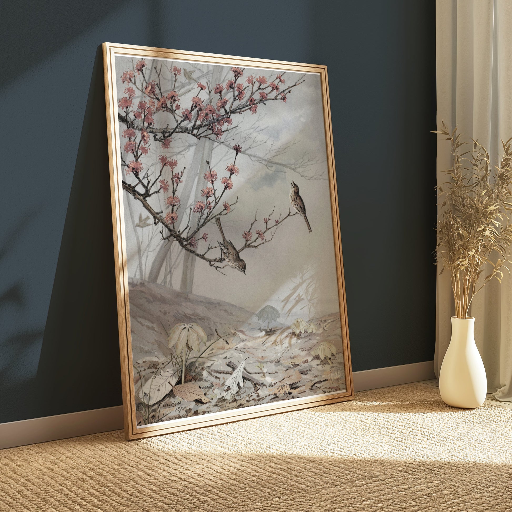 Premium Poster of Beautiful Spring Art with Birds and Flowers Posters